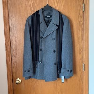 Claiborne Wool Blend Peacoat w/ Scarf XL Light Gray NWT